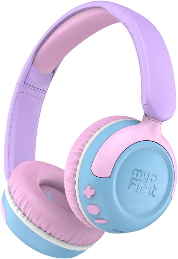 myFirst CareBuds Max Kids Wireless Headphones with Mic, Smart Volume Limit, 52H Playtime, Fast Charging, Interchangeable EarPads (Cotton Candy Mix)
