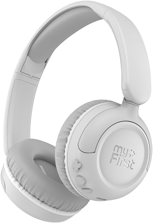 myFirst CareBuds Max Kids Wireless Headphones with Mic, Smart Volume Limit, 52H Playtime, Fast Charging, Interchangeable EarPads (Mist White)