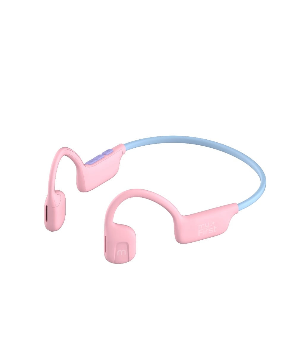 myFirst Airwaves Wireless Open-Ear Kids Headphones - Safe Listening, 18H Battery Life, New Pink