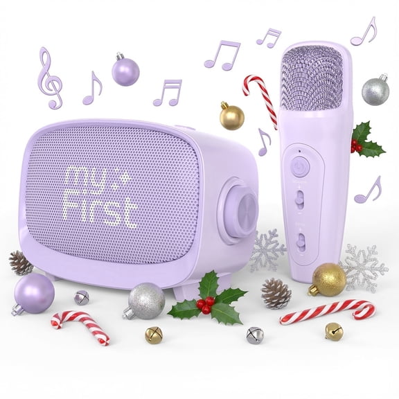 myFirst Voice 2 Kids Karaoke Machine with Portable Bluetooth Speaker, Wireless Microphone & 5 Voice Changers (Purple)