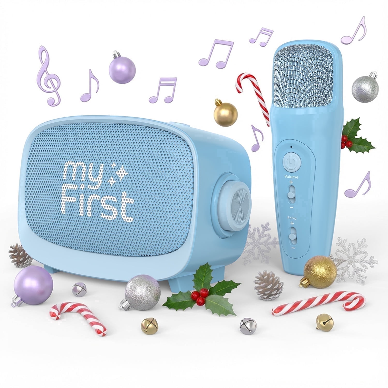myFirst Voice 2 Kids Karaoke Machine: Portable Bluetooth Speaker, Wireless Microphone & 5 Voice Changers (Blue)