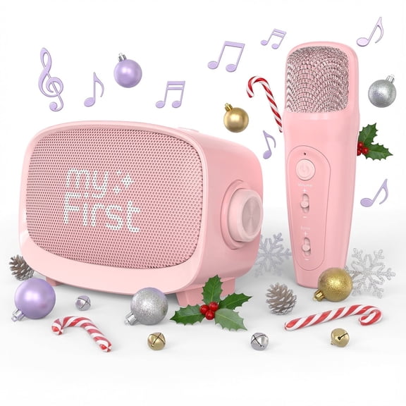 myFirst Voice 2 Kids Karaoke Machine: Portable Bluetooth Speaker, Wireless Microphone with 5 Voice Changers (Pink)