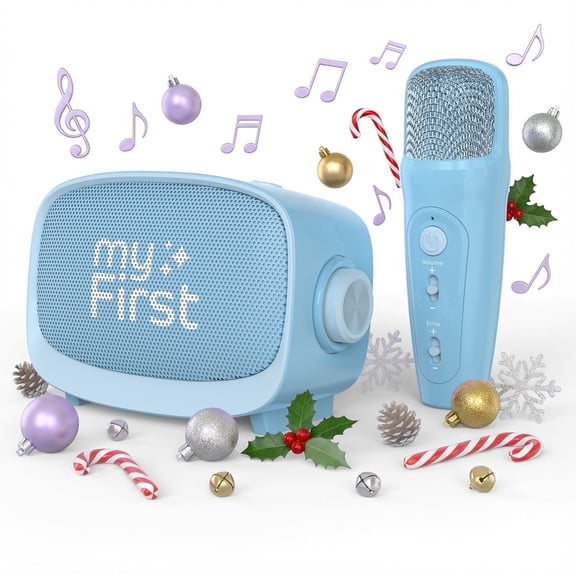 myFirst Voice 2 Kids Karaoke Machine: Portable Bluetooth Speaker, Wireless Microphone & 5 Voice Changers (Blue)