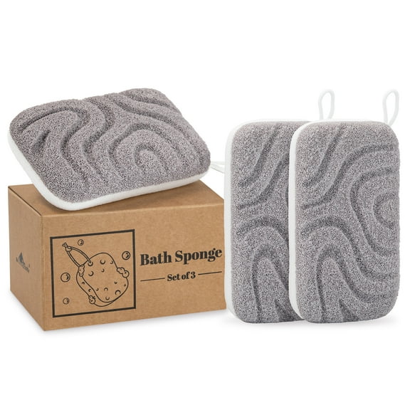 myHomeBody Dual-Texture Shower Sponge Exfoliating Sponge, 3pc