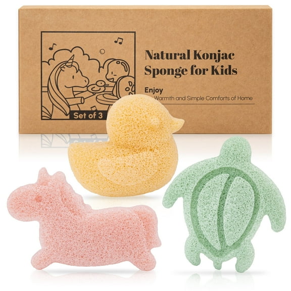 myHomeBody Konjac Baby Sponge, Baby Loofah for Bathing, Bath Sponge for kids, Baby Bath Sponge, Baby Sponge, Baby Loofah, Baby Sponge for Bathing, Kids Loofah, 3pc, Unicorn, Duck, Sea Turtle
