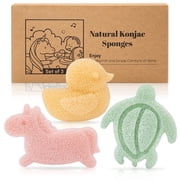 myHomeBody Konjac Bath Sponge Set, Soft Plant-Based Shower Loofah, Gentle Cleansing Sponge with Adorable Assorted Shapes, 3pc Set Unicorn, Duck & Sea Turtle