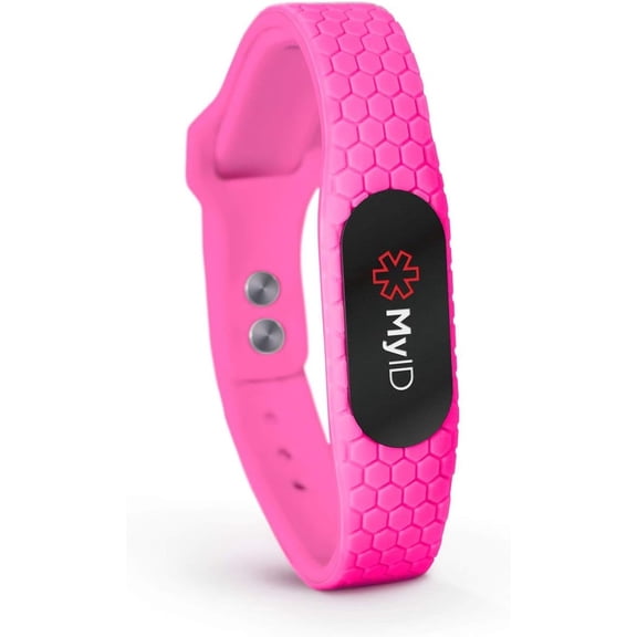 myID Hive Medical ID Bracelet for Diabetes Epilepsy Autism and More - Black Pod (S/M, Neon Pink)