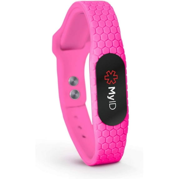 myID Hive Medical ID Bracelet for Diabetes Epilepsy Autism and More - Black Pod (S/M, Neon Pink)