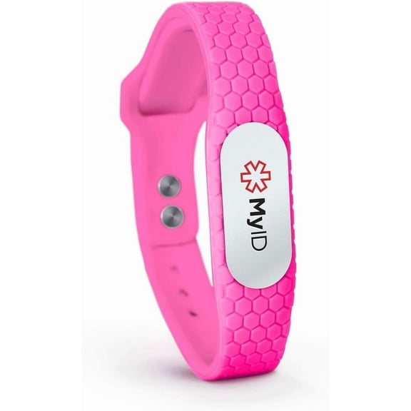 myID Hive Medical ID Bracelet for Diabetes Epilepsy Autism and More - Silver Pod (S/M, Neon Pink)