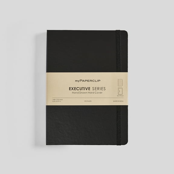myPAPERCLIP Executive Series Notebook, Hard Cover, A5 (5.83" x 8.27"), Ruled, Black
