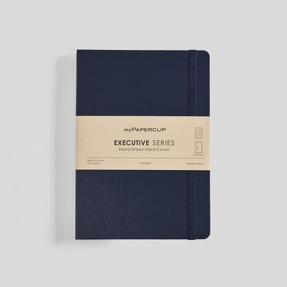 myPAPERCLIP Executive Series Notebook, Hard Cover, A5 (5.83" x 8.27"), Grid, Blue