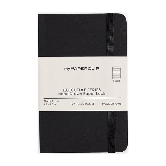 myPAPERCLIP Executive Series Notebook, Soft Cover, Small (3.5" x 5.5"), Ruled, Black