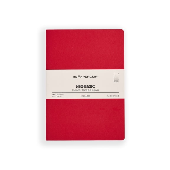 myPAPERCLIP NeoBasic Notebook, Soft Cover, A5 (5.83" x 8.27"), Ruled, Red