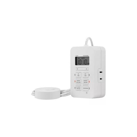 myTouchSmart Digital Dimmable Timer Polarized 2-Outlets Presets On/Off Tether White