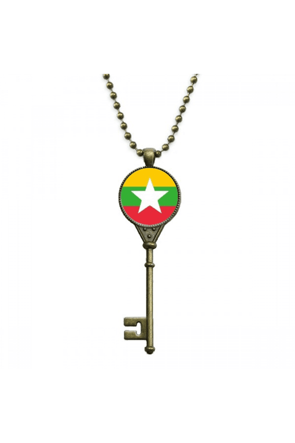 myanmar national flag asia country key necklace pendant tray embellished chain