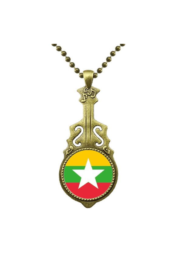myanmar national flag asia country necklace antique guitar jewelry music pendant
