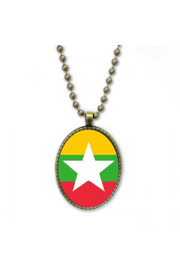 myanmar national flag asia country necklace vintage chain bead pendant jewelry collection