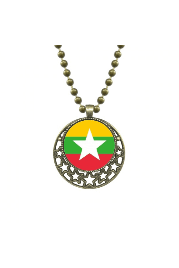 myanmar national flag asia country pendant star necklmoon chain jewelry