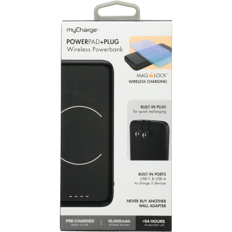 mycharge powerpad foldable plug magnetic power bank wireless portable  charger compatible with magsafe for iphone 12 - maglock battery pack fast