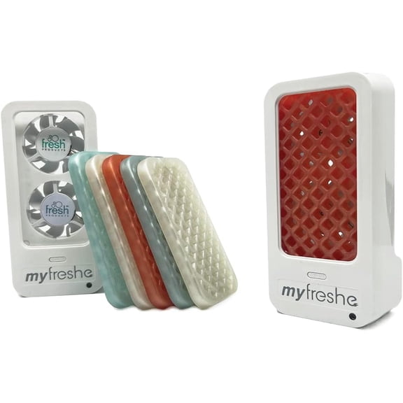 myfreshe Plug in Air Freshener No Heat No Glass Dry Fragrance Refills For Small Spaces Made in the USA Starter Kit w 2 Dispensers and 3 Fragrances
