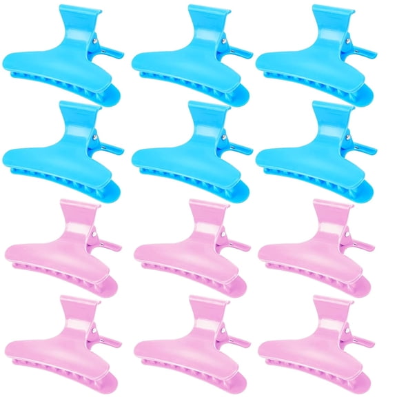 mygreen Purple Hot Pink Butterfly Hair Claw Clips for Styling & Sectioning - Pro Clamp Clips for Makeup, Cutting & Coloring - Hair Accessories for Women & Girls 6 Pink + 6 Blue