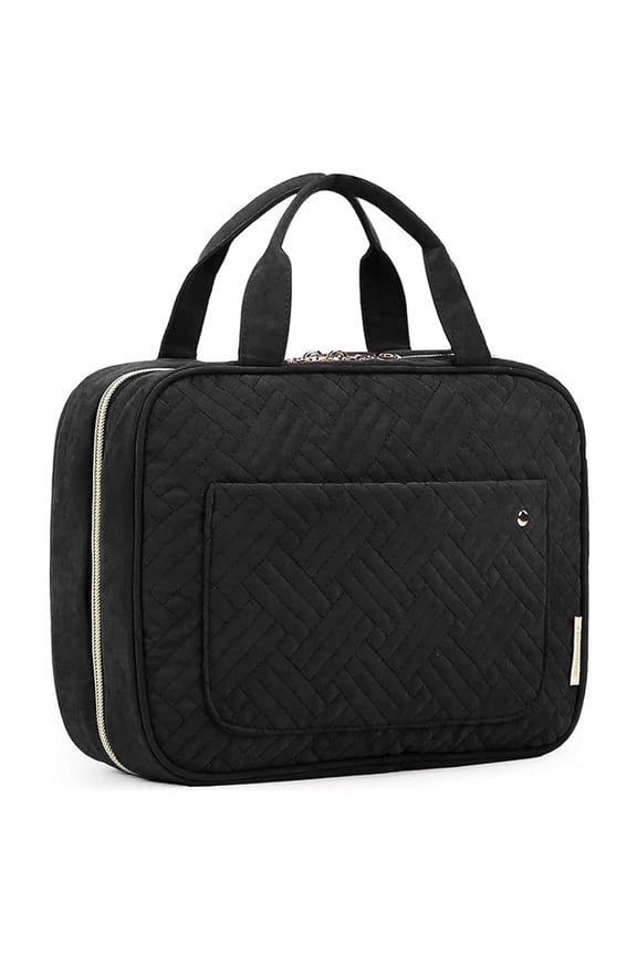 Toiletry Bag Travel Bag with Hanging Hook, Water-resistant Makeup Cosmetic Bag Travel Organizer for Accessories, Shampoo, Full-size Container, Toiletries (Black, Medium)