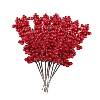 2pcs Artificial Red Berry Stems Christmas Red Berries Holly Berry Branches Fake Burgundy Berry Picks for Floral Arrangements Christmas Tree Holiday