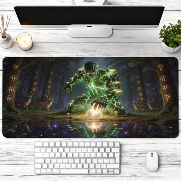 mysterious forest tree man glowing mushroom Mouse Pad,Non Slip Rubber Pad,Desktop Decoration Drotection Pad,Washable,Lock Edge Multi Size,Mousepad For Home