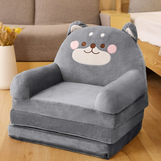 Myvepuop Velvet Cute Cartoon Animal Shape Foldable Kids Sofa, Grey2 ...