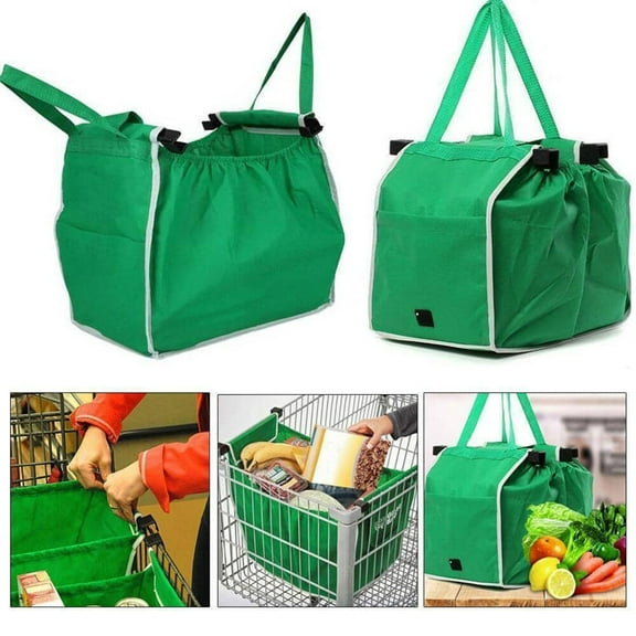 myvepuop Food Storage Foldable Tote Handbag Large Trolley Clip To Cart Grocery Reusable Shopping Bags Food Storage Bags Clip To Cart Supermarket Bags Green One Size