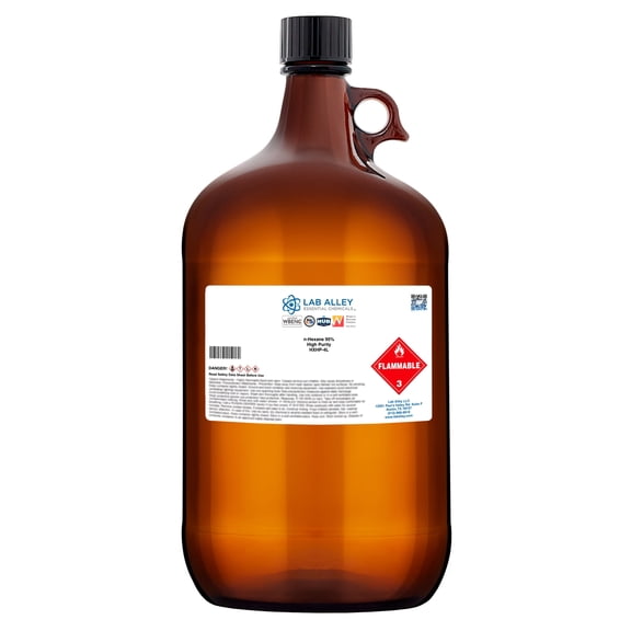 Lab Alley n-Hexane Chemical Solvent, 95% High Purity Grade, 4 Liters