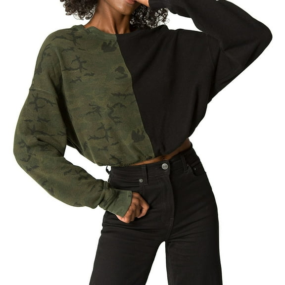n:philanthropy Womens Ronan Camo Sweatshirt, Black, X-Small