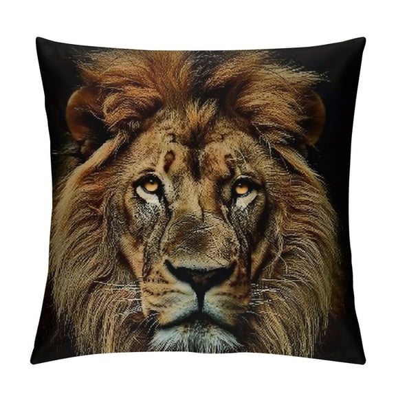 n Pillow Case Cool Brown Lion Head on Black Background Throw Pillow Case Cushion Cover for Men Women Brown Black