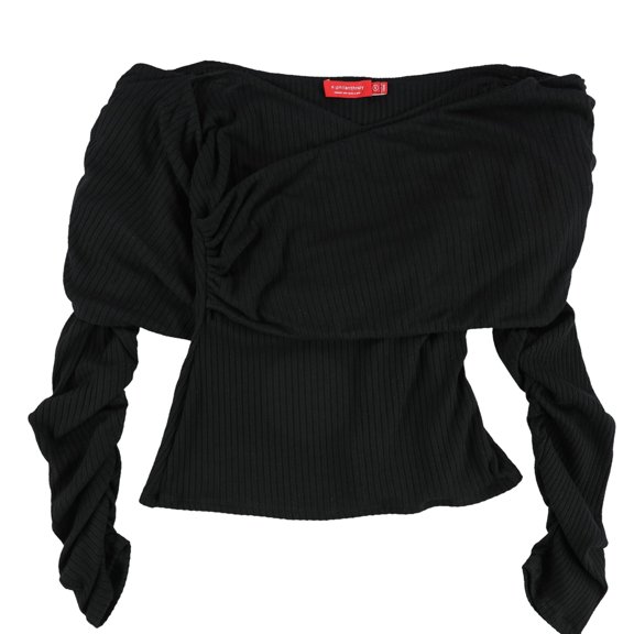 n:philanthropy Womens Faux Wrap Off the Shoulder Blouse, Black, Small