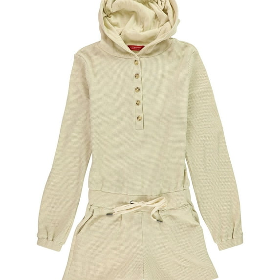 n:philanthropy Womens Hooded Henley Romper Jumpsuit, Beige, Small