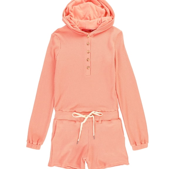 n:philanthropy Womens Hooded Henley Romper Jumpsuit, Orange, Small