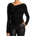 thumbnail image 1 of n:philanthropy Womens Imogen Asymmetrical Knit Blouse, Black, Large, 1 of 1