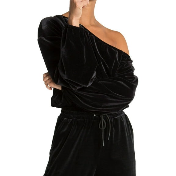 n:philanthropy Womens Lily One Shoulder Blouse, Black, Large