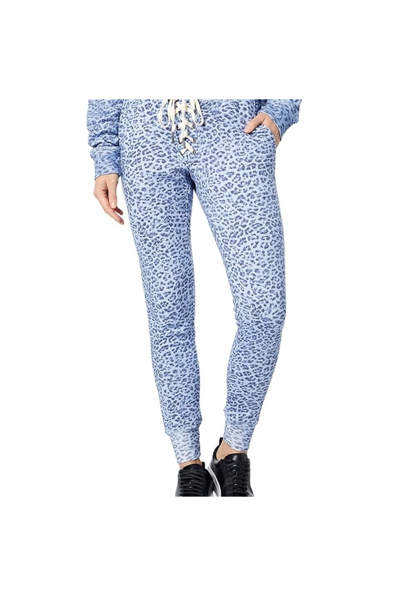 Womens Mila Leopard Casual Jogger Pants, Blue, Small