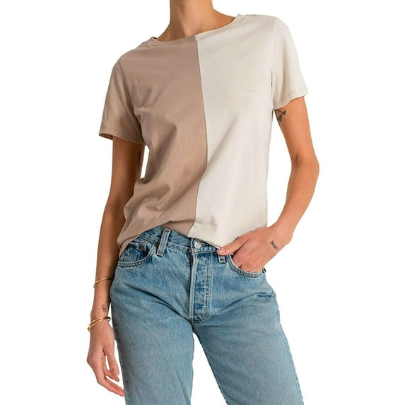 n:philanthropy Womens Murphy Colorblock Basic T-Shirt, Beige, X-Small