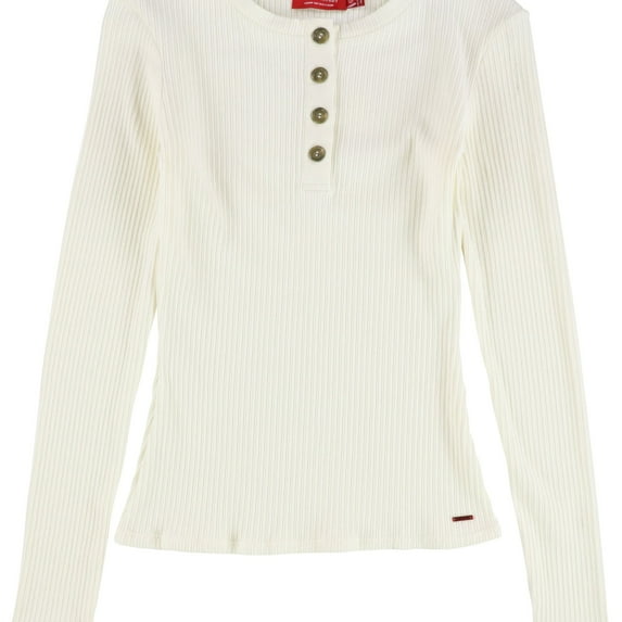 n:philanthropy Womens Ribbed Henley Shirt, Off-White, Small