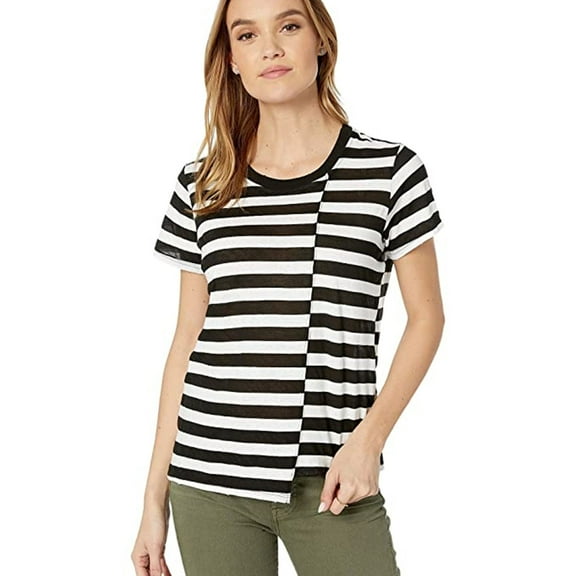 n:philanthropy Womens Stripe Basic T-Shirt, Black, X-Large