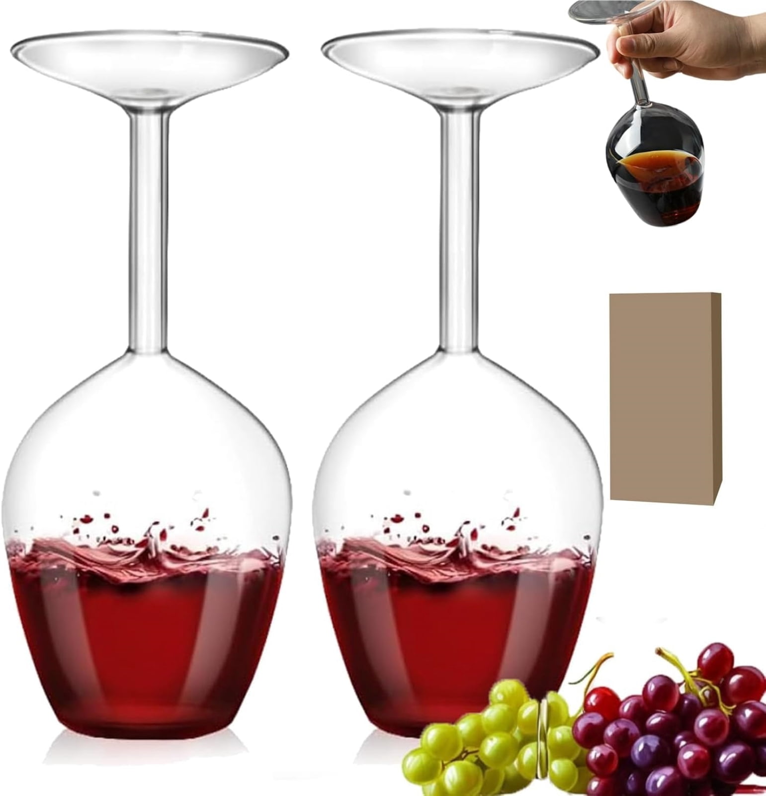 nTRIUQJ 14 Oz Upside Down Glass, Unique Inverted Down Red Glasses