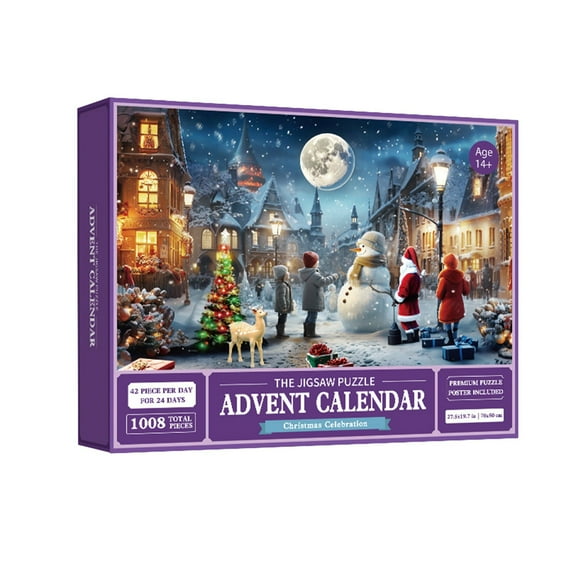 nTRIUQJ 2024 Advent Calendar Christmas Puzzles 1008 Piece Countdown Puzzle Set For Family Holiday Activities Purple