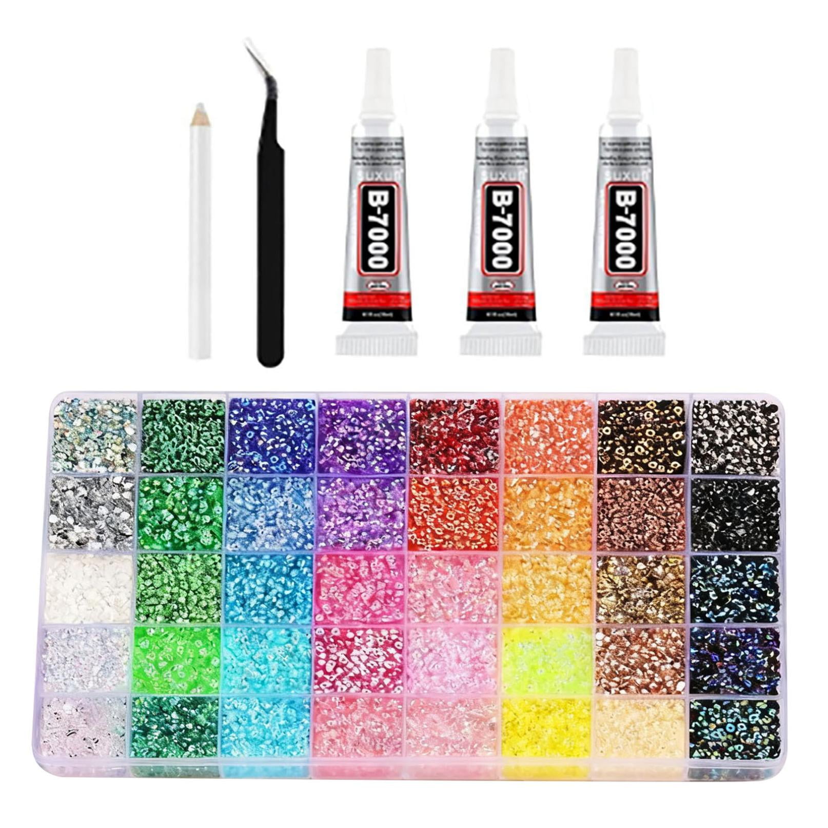 nTRIUQJ 40 Colors Resin Jelly Rhinestones for Bedazzling, 3mm 32000 Pcs Flatback Gems for Crafting, Bedazzling Kit with 3Pcs B7000 Glue for Clothing Shoes Nail Book Diamond Art