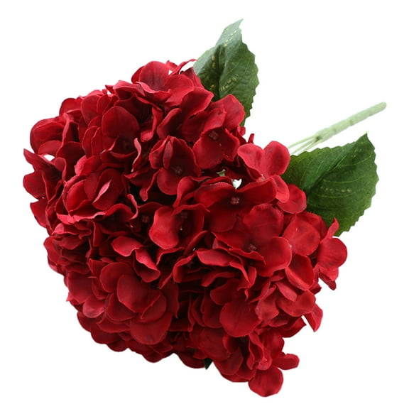 nTRIUQJ 5 Head Silk Hydrangea Bouquet Large Floral Arrangement for Home Wedding Wall Decoration Cloth Flower Red