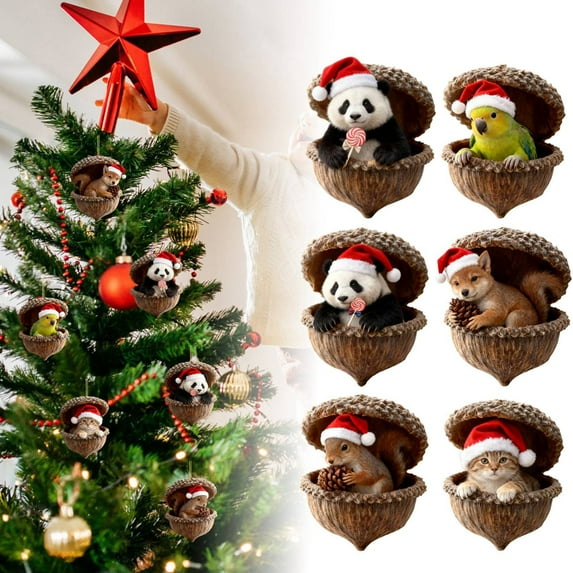 nTRIUQJ 6Pcs Forest Animal Christmas Decorations for Tree, Animal Pattern 2D Acrylic Christmas Hanging Ornament for Christmas Trees Multicolor