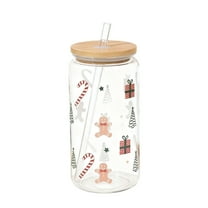 nTRIUQJ Christmas Glass Cups 16oz Iced Coffee Cups with Lids and Straws Drinking Glasses Cups Decor Glass Water Bottles Gift for Women Kids Men Cute Drinking Can Jar, Tumbler Gifts White3