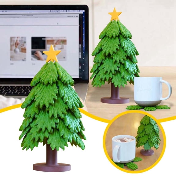 nTRIUQJ Christmas Tree Trivet Set, Trivet Tree Cocoasters, The Christmas Tree Coaster Set with Marshmallow Musket, Natural Tree Trivets Set, Drink Coasters for Mug, Hot Pots, Pans, Dishes, Cup