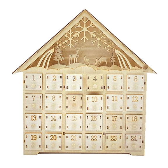 nTRIUQJ Christmas Wooden Advent Calendar with Drawers, Unfinished Wooden, House Shaped Countdown Calendar Ready to Decorate and Personalize | DIY Guru and Crafters Beige